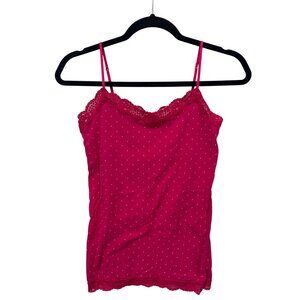 Aeropostale Y2K Polka Dot Lace Trim Camisole Size Medium Hot Pink Intimate Loun